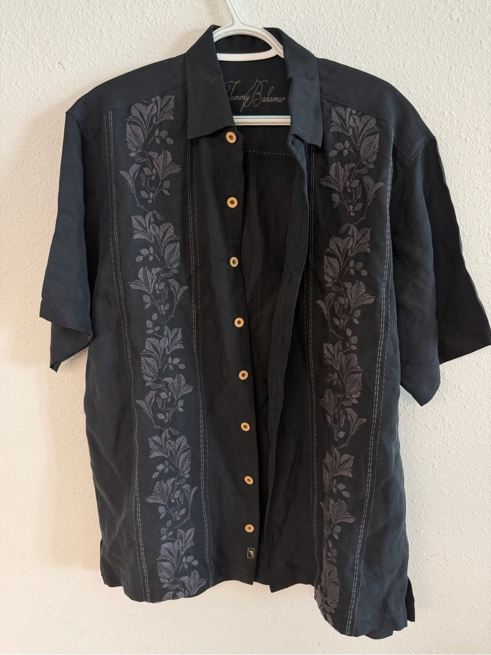 Tommy Bahama Black Short-Sleeve Embroidered Button-Down Shirt